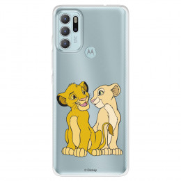 Funda para Motorola Moto G60S Oficial de Disney Simba y Nala Silueta - El Rey León