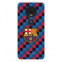 Funda para Motorola Moto G7 Plus del FC Barcelona Escudo Fondo Cuadros  - Licencia Oficial FC Barcelona