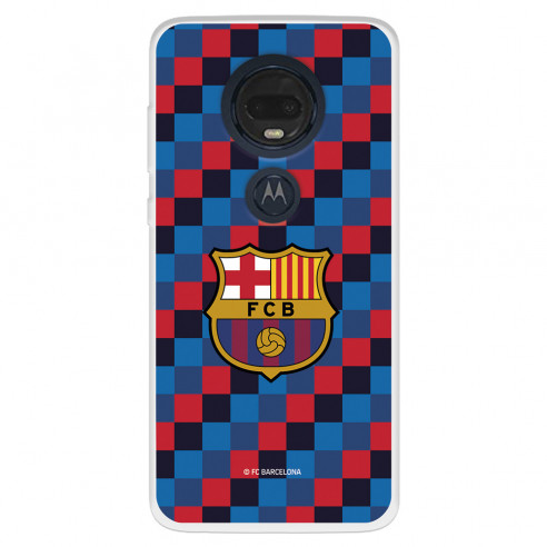 Funda para Motorola Moto G7 Plus del FC Barcelona Escudo Fondo Cuadros  - Licencia Oficial FC Barcelona