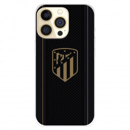 Funda para IPhone 14 Pro del Atlético de Madrid Escudo Dorado Fondo Negro  - Licencia Oficial Atlético de Madrid