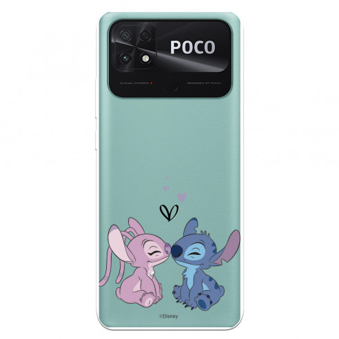 Capa para Xiaomi Poco C40 Oficial da Disney Angel & Stitch Beijo - Lilo & Stitch
