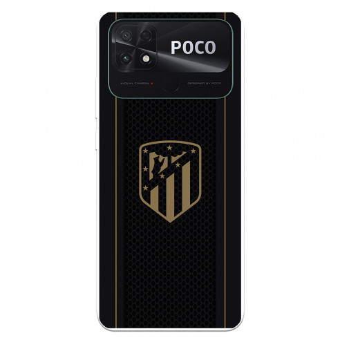 Capa para Xiaomi Poco C40 do Atlético de Madrid Emblema Dourado Fundo Preto - Licença Oficial Atlético de Madrid