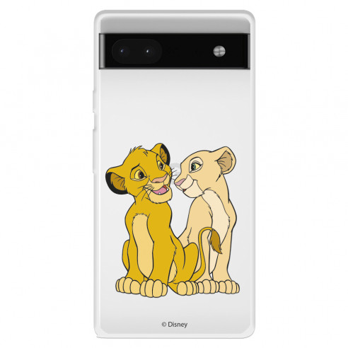 Funda para Google Pixel 6A Oficial de Disney Simba y Nala Silueta - El Rey León