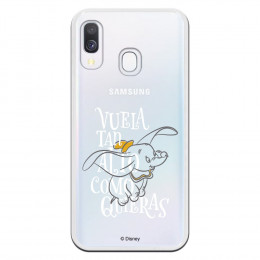 Carcasa Oficial Disney Dumbo Vuela tan algo Clear para Samsung Galaxy A40- La Casa de las Carcasas
