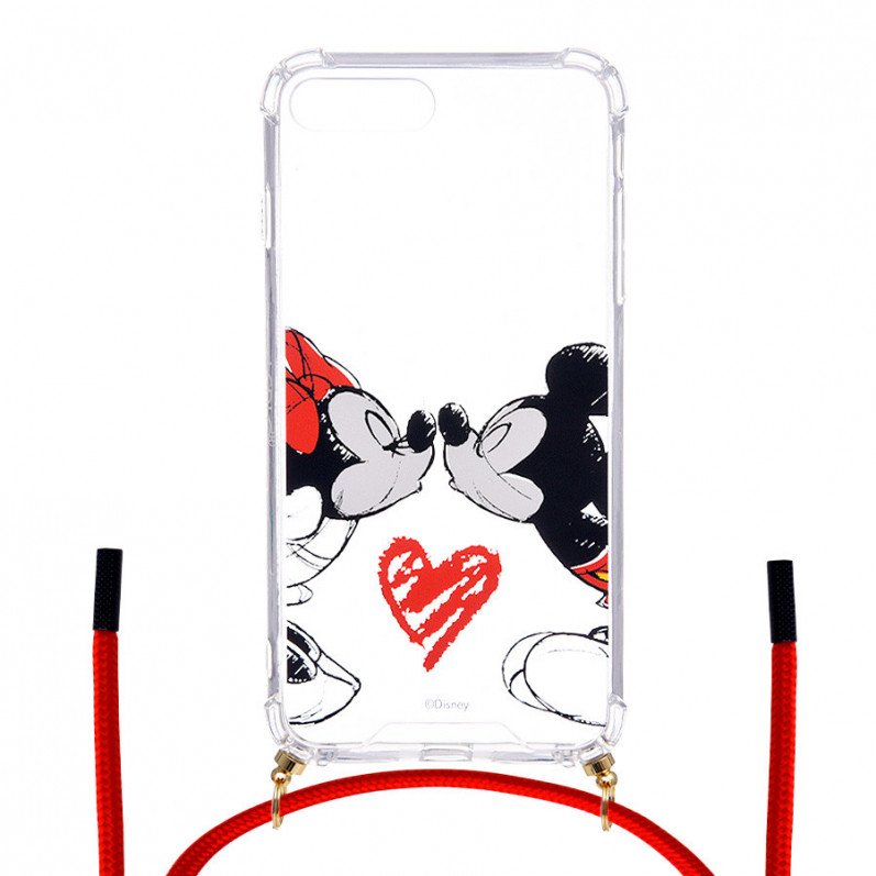 Capa com Suporte Cordão Transparente para iPhone 7 Plus Oficial da Disney Mickey e Minnie Beijo - Clássicos Disney